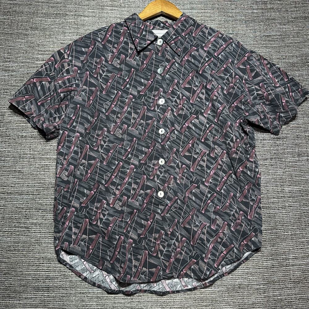 Impressions of California Shirt Women's L Black Short Sleeve Button Up Vintage